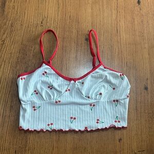 Cherry Print Crop Top with Red Straps